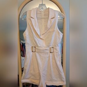 Cider Sleeveless Cream Belted Romper